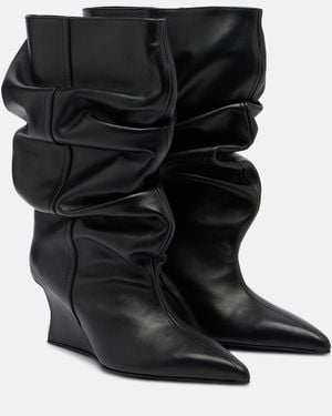 Balmain Leather Wedge Boots - Black