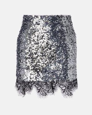 JACQUES WEI Lace-Trimmed Sequined Miniskirt - Metallic