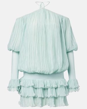 Blumarine Plisse Silk Chiffon Minidress - Blue