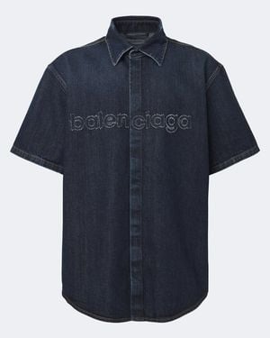 Balenciaga Logo Denim Shirt - Blue