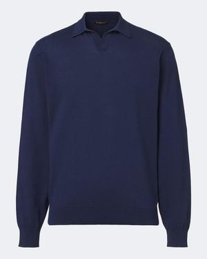 Rubinacci Cotton Polo Jumper - Blue