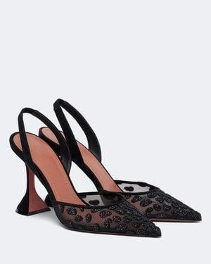 AMINA MUADDI Holli Embellished Mesh Slingback Court Shoes - Black