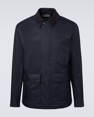 Canali Suede-Trimmed Blouson Jacket - Blue