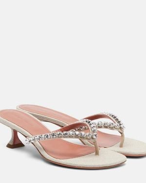 AMINA MUADDI Gigi Embellished Canvas Thong Sandals - Pink