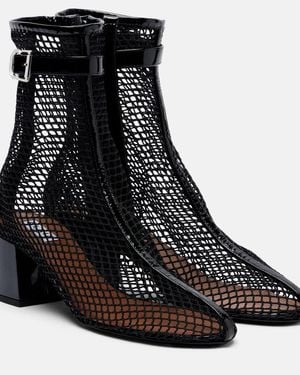 Alaïa Fishnet Patent Leather-Trimmed Ankle Boots - Black