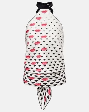 Prada Printed Silk Twill Halterneck Top - White