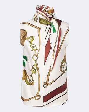 Dorothee Schumacher Cosmic Funghi Printed Tie-Neck Silk Twill Top - White