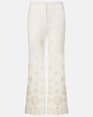 Veronica Beard Komi Eyelet Cotton Twill Flared Trousers - White