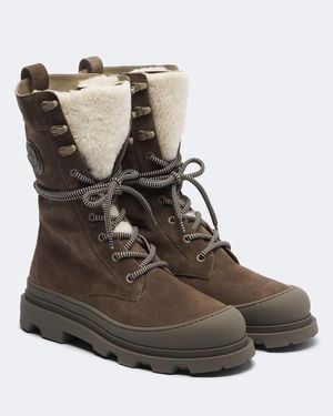 Moncler Vera Shearling-Trimmed Suede Lace-Up Boots - Brown