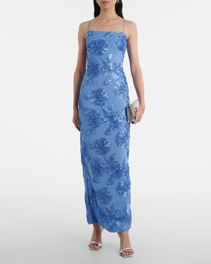green emerald velvet dress Rent Rotate Floral Strapless Mesh Maxi Dress main image 1