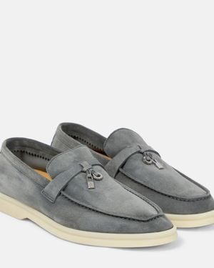 Loro Piana Summer Charms Walk Suede Loafers - Grey