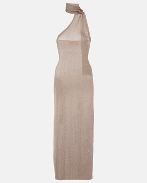 AYA MUSE Scarf-Detail Lame Maxi Dress - White