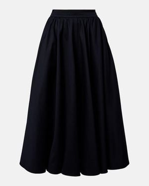 Patou Pleated Cotton Midi Skirt - Blue