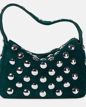 KHAITE Elena Small Studded Suede Shoulder Bag - Green