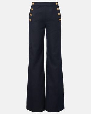 Nili Lotan Reed Cotton And Linen Flared Trousers - Blue