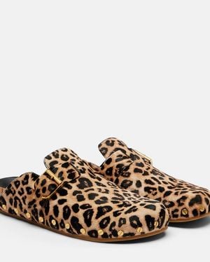 Veronica Beard Fern Leopard-Print Calf Hair Mules - Brown