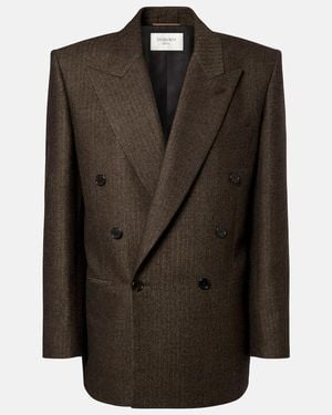 Saint Laurent Herringbone Double-Breasted Wool Blazer - Black
