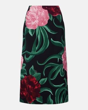 La DoubleJ Floral Satin Pencil Skirt - Green