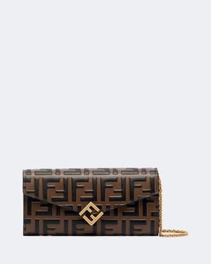 Fendi Ff Diamonds Leather Wallet On Chain - Gray