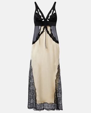 The Attico Cutout Lace-Trimmed Satin Midi Dress - Natural
