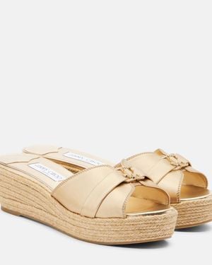 Jimmy Choo Leda Metallic Leather Espadrille Wedges - Natural