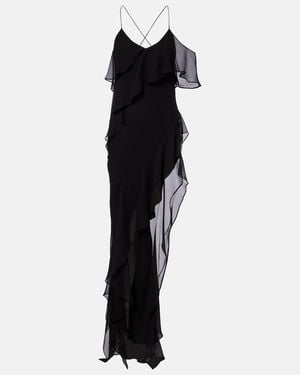 The Sei Ruffled Silk Chiffon Maxi Dress - Black