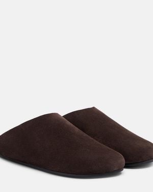 The Row Hudson Shearling-Lined Suede Mules - Brown