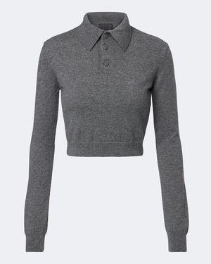 Mugler Cropped Polopullover Aus Kaschmir - Grau