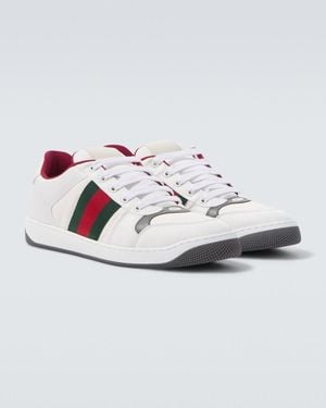 Gucci Screener Leather-Trimmed Sneakers - White