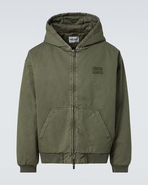 Miu Miu Logo Cotton Gabardine Zip-Up Hoodie - Green
