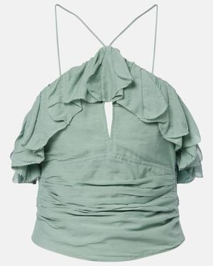 Isabel Marant Djimia Halterneck Cotton-Blend Voile Top - Green