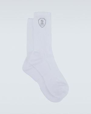 Brunello Cucinelli Calcetines Acanalados En Mezcla De Algodon Con Logo - Blanco