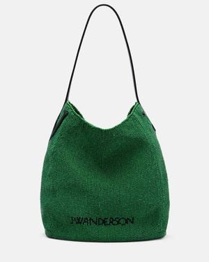 JW Anderson Bulb Small Beaded Leather-Trimmed Shoulder Bag - Green