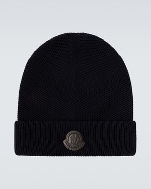 Moncler Logo Virgin Wool Beanie - Black