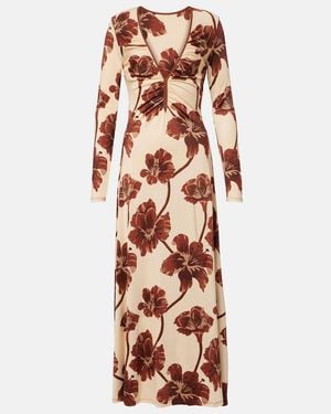 Johanna Ortiz Floral Jersey Midi Dress - Brown