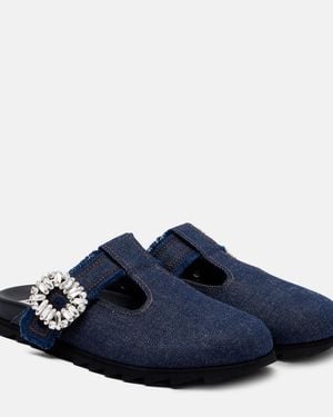 Roger Vivier Verzierte Pantoletten Slidy Viv' Aus Denim - Blau