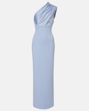 Solace London Gracie One-Shoulder Satin-Trimmed Gown - Blue
