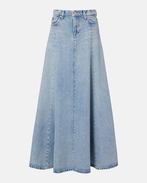 7 For All Mankind Drama High-Rise Cotton Denim Maxi Skirt - Blue