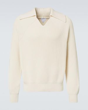 Bottega Veneta Ribbed-Knit Cotton Polo Jumper - White
