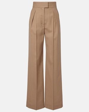 Valentino Pinstripe Pleated Wool Wide-Leg Trousers - Natural
