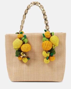 Aquazzura Citrus Punch Mini Raffia-Effect Tote Bag - Yellow