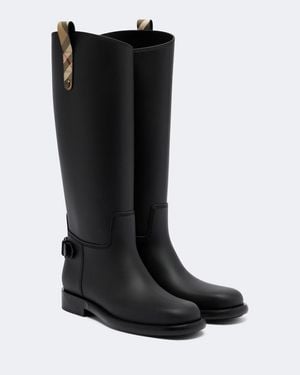 Burberry Check Rain Boots - Black
