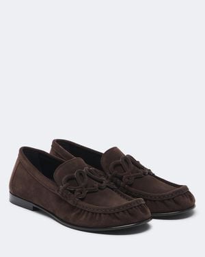 Loewe Mocassins Double L En Daim - Marron