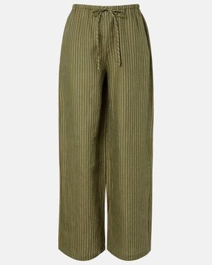 STAUD Mateo Pinstripe Linen Wide-Leg Pants - Green