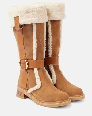 See By Chloé New Ring Suede And Shearling Knee-High Boots - Brown