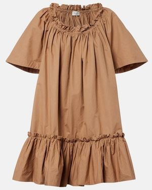 Saint Laurent Ruffled Cotton Minidress - Brown