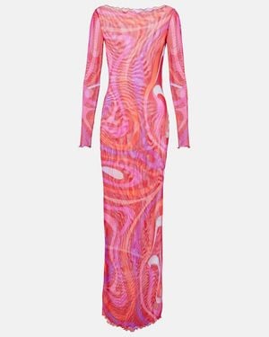 PUCCI Marmo Sheer Tulle Maxi Dress - Pink