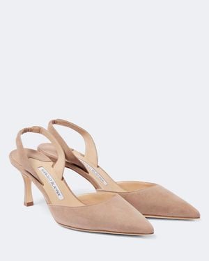 Manolo Blahnik Carolyne 70 Suede Slingback Court Shoes - Natural