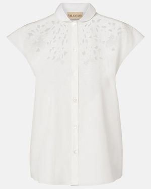 Valentino Guipure Lace-Trimmed Cotton Poplin Shirt - White