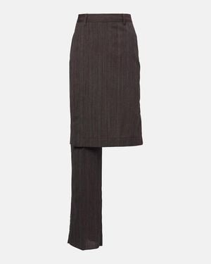 Bottega Veneta Asymmetric Striped Wool Skirt Trousers - Black